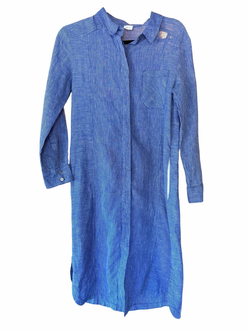 Poetry Blue White Striped Linen Midi Shirt Dress Size 4 Lagenlook Coastal Resort
